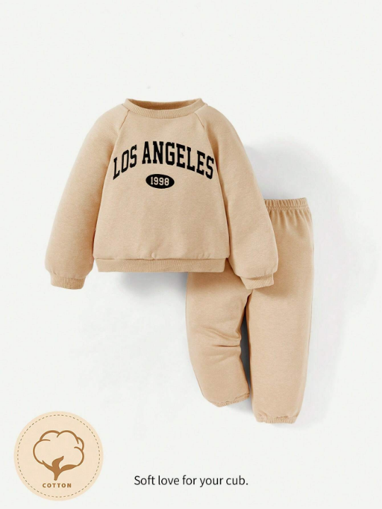 Cozy Cub Baby Girl Letter Graphic Raglan Sleeve Sweatshirt & Sweatpants