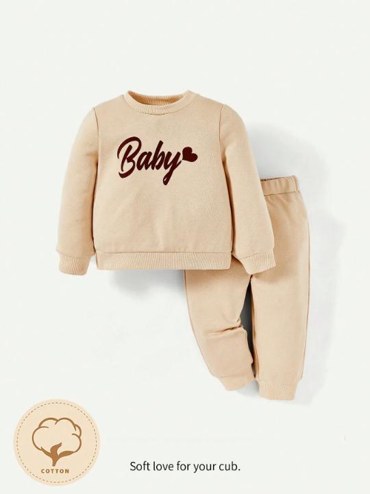 Cozy Cub Baby Girl Letter Graphic Sweatshirt & Sweatpants