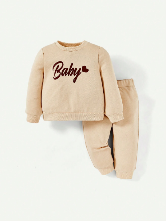 Cozy Cub Baby Girl Letter Graphic Sweatshirt & Sweatpants