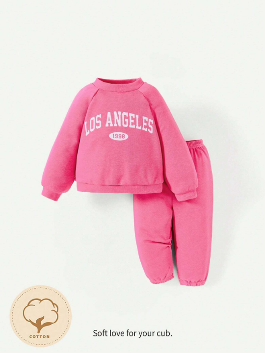 Cozy Cub Baby Letter Graphic Raglan Sleeve Sweatshirt & Sweatpants