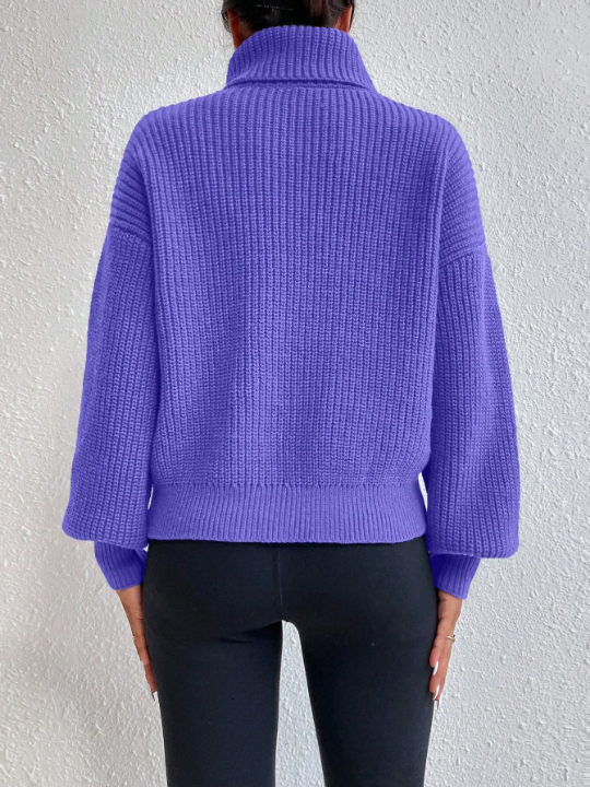 Frenchy Turtleneck Drop Shoulder Ribbed Knit Sweater