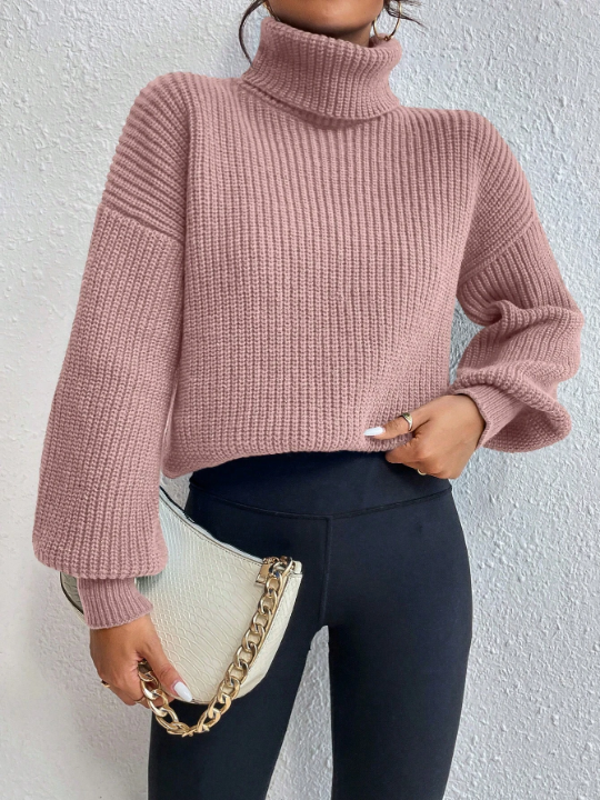 Frenchy Turtleneck Drop Shoulder Sweater