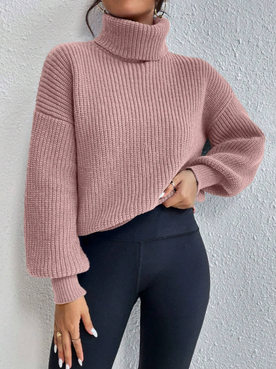 Frenchy Turtleneck Drop Shoulder Sweater