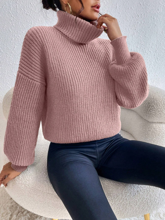 Frenchy Turtleneck Drop Shoulder Sweater