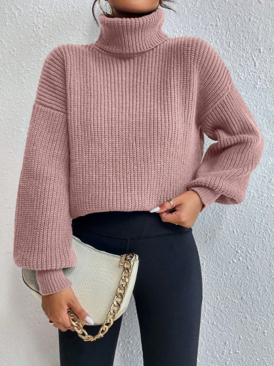 Frenchy Turtleneck Drop Shoulder Sweater