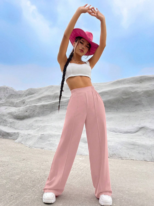 EZwear Solid High Waist Pants