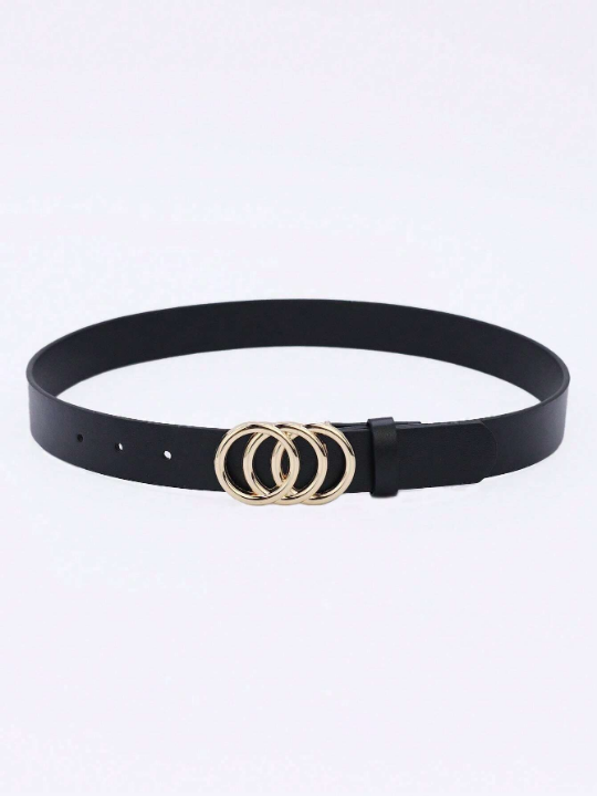 1pc Women's Fashionable Multicolored Pu Decor Belt With Three Circles Buckle, Suitable For Daily Wear