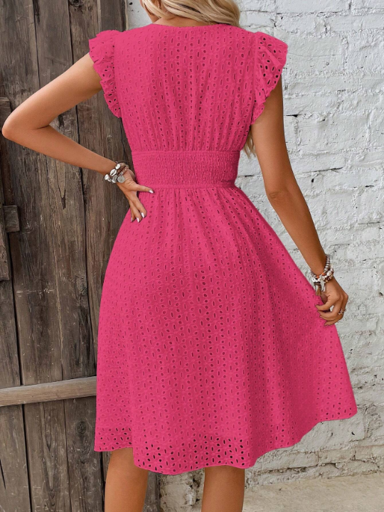 VCAY Eyelet Embroidery Butterfly Sleeve Dress