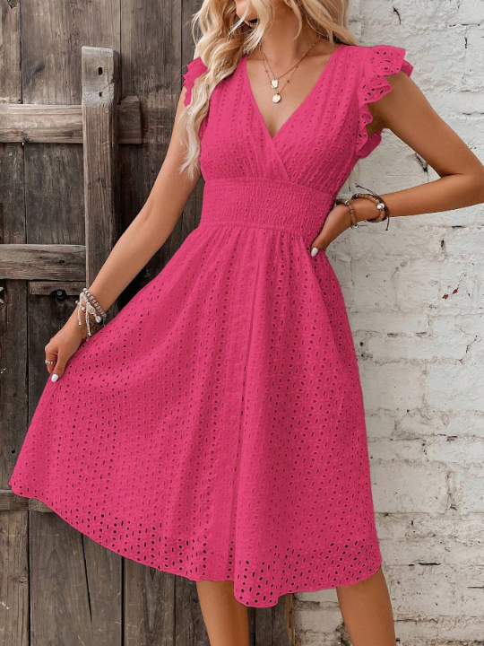 VCAY Eyelet Embroidery Butterfly Sleeve Dress