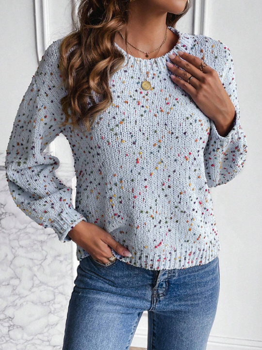 LUNE Marled Knit Drop Shoulder Sweater