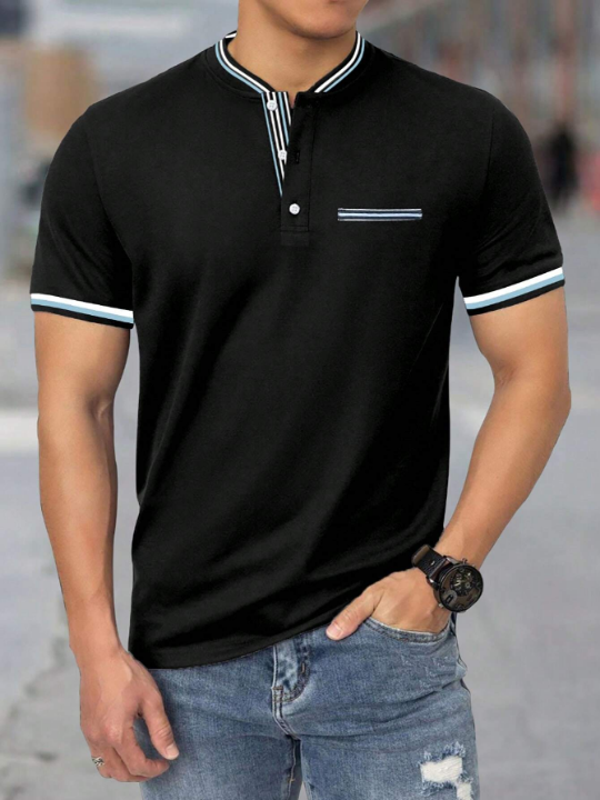 Manfinity Homme Men Striped Trim Polo Shirt