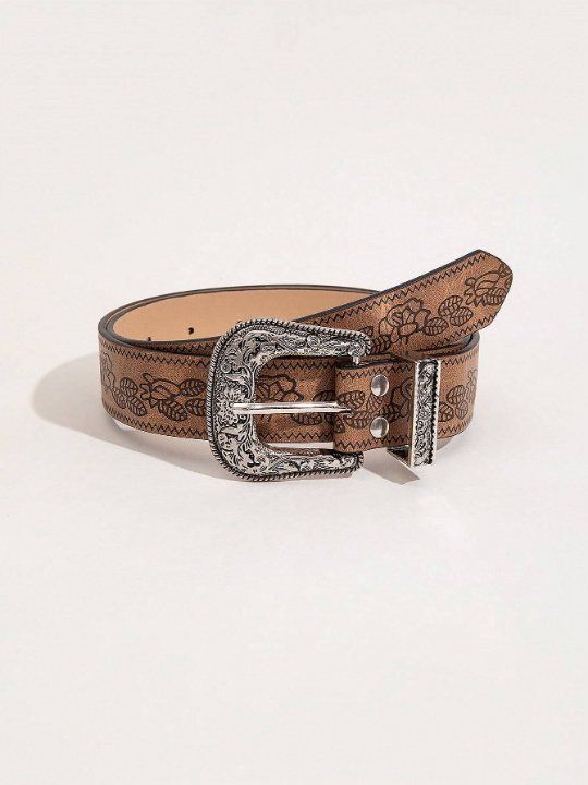 1pc Ladies' Western Style Embossed Jeans Belt