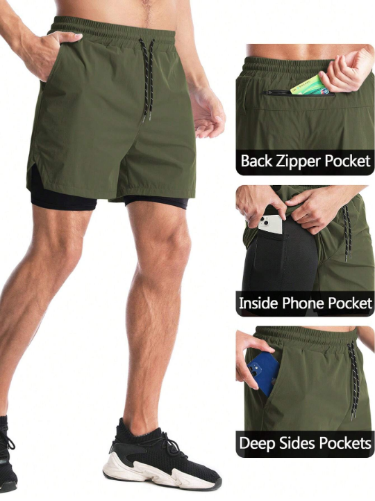 Sport Corelite Men Drawstring Waist 2 In 1 Sports Shorts With Phone Pocket