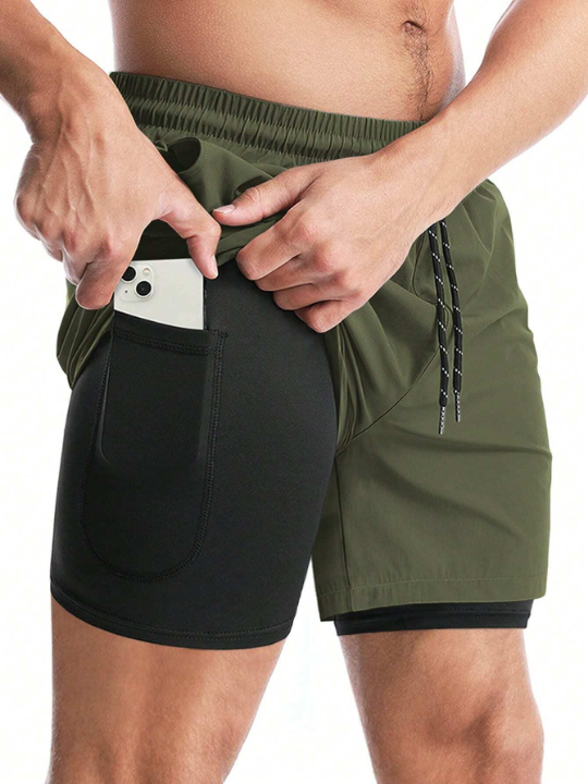 Sport Corelite Men Drawstring Waist 2 In 1 Sports Shorts With Phone Pocket