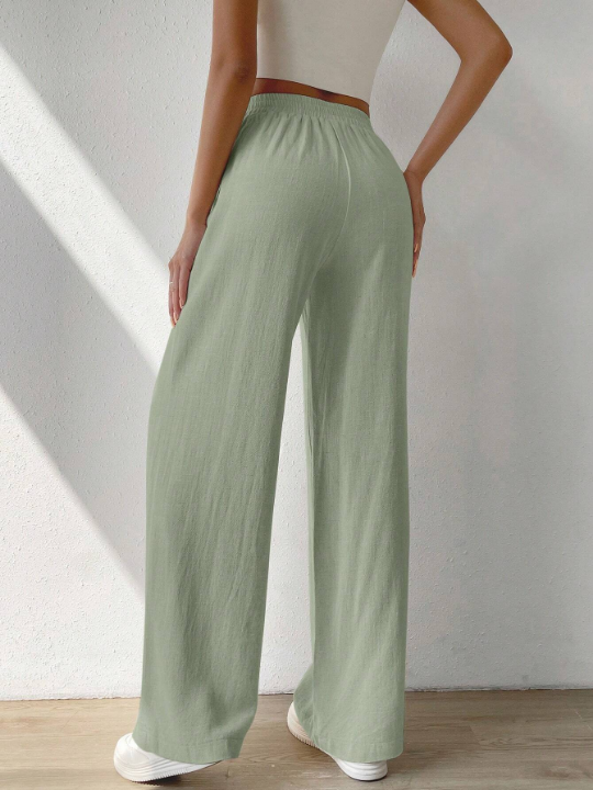 EZwear Solid Slant Pocket Wide Leg Pants