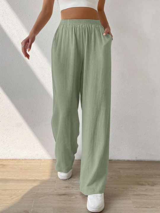 EZwear Solid Slant Pocket Wide Leg Pants