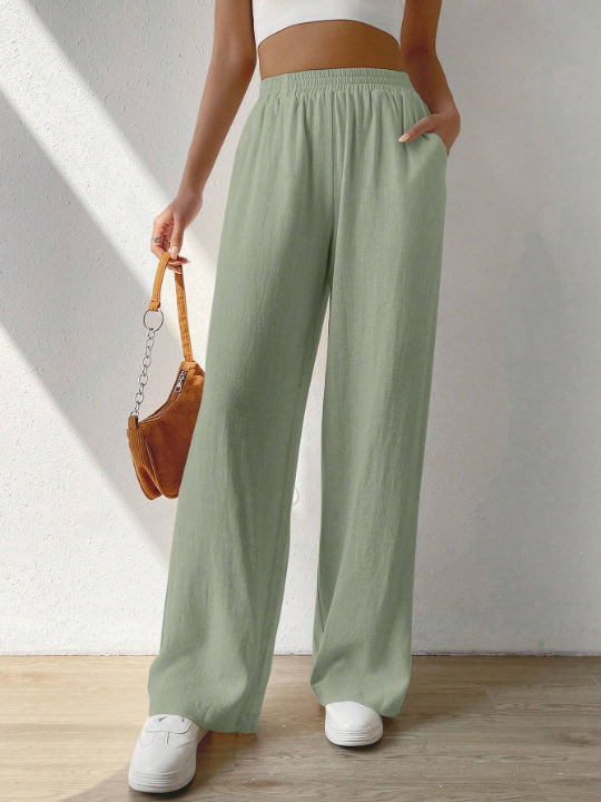 EZwear Solid Slant Pocket Wide Leg Pants