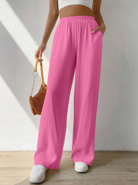 EZwear Solid Slant Pocket Wide Leg Pants