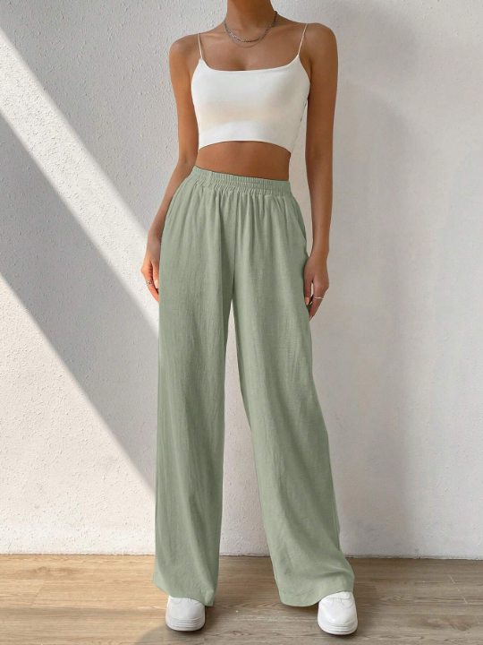 EZwear Solid Slant Pocket Wide Leg Pants