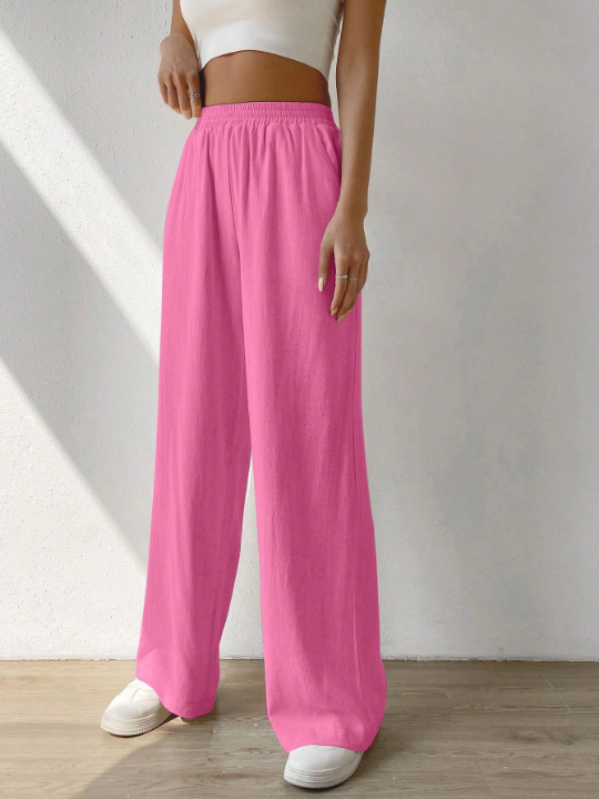 EZwear Solid Slant Pocket Wide Leg Pants