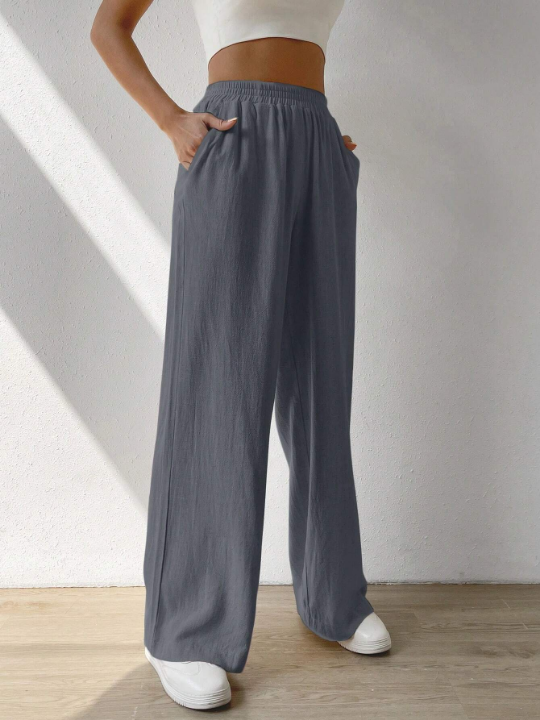 EZwear Solid Slant Pocket Wide Leg Pants