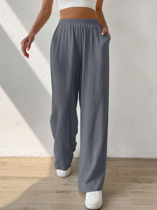 EZwear Solid Slant Pocket Wide Leg Pants