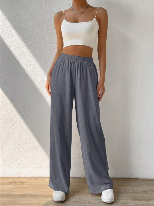 EZwear Solid Slant Pocket Wide Leg Pants