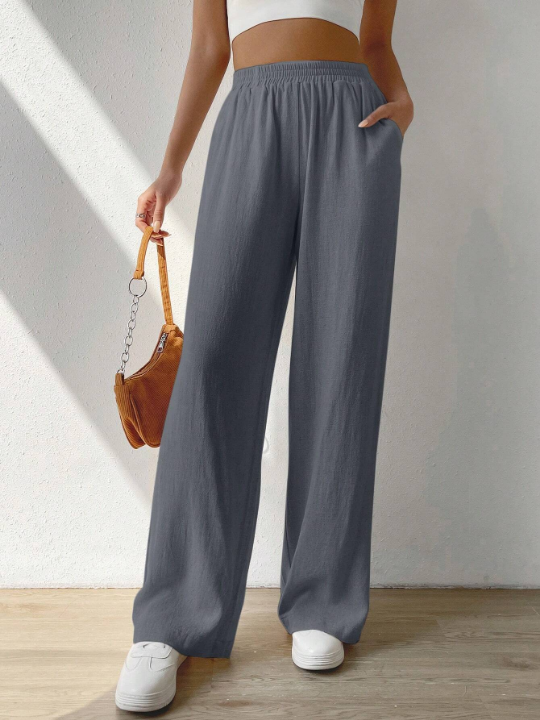 EZwear Solid Slant Pocket Wide Leg Pants