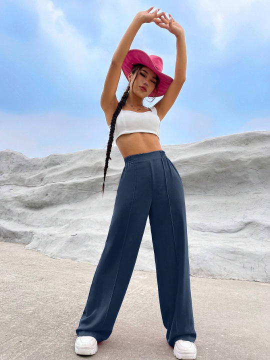 EZwear Solid Wide Leg Pants