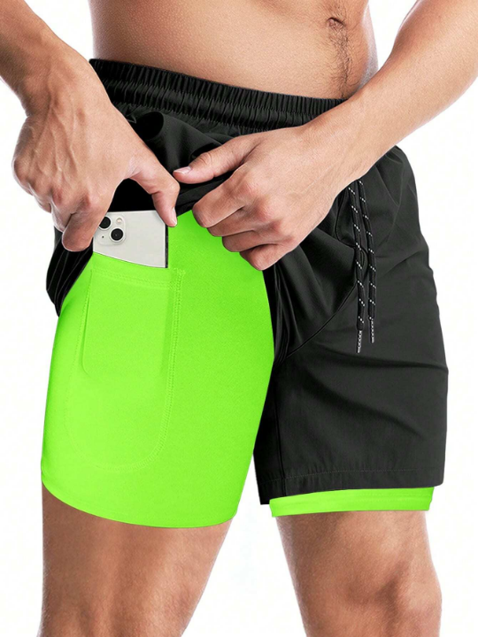 Sport Corelite Men Drawstring Waist 2 In 1 Sports Shorts With Phone Pocket