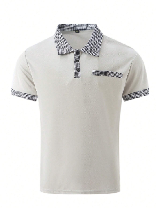 Men Gingham Print Contrast Trim Polo Shirt