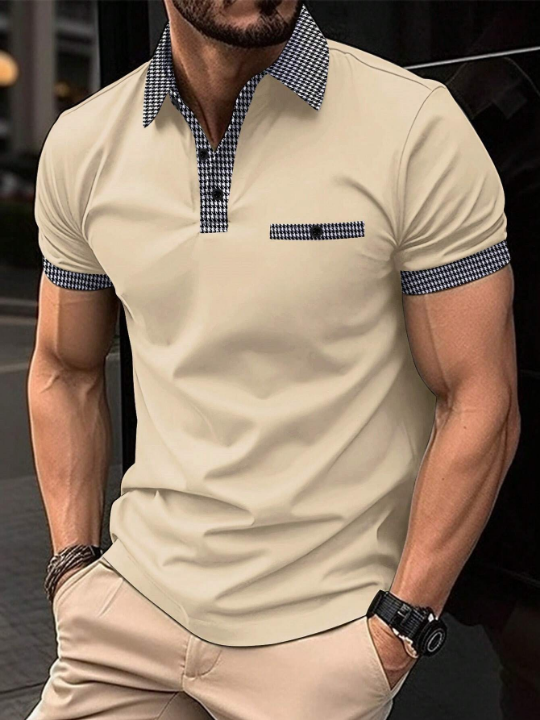 Men Gingham Print Contrast Trim Polo Shirt