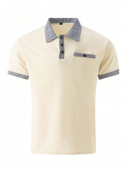 Men Gingham Print Contrast Trim Polo Shirt