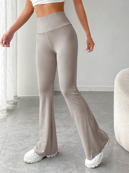 EZwear Wide Waistband Flare Leg Pants