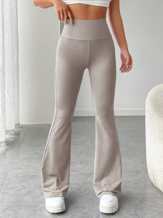 EZwear Wide Waistband Flare Leg Pants