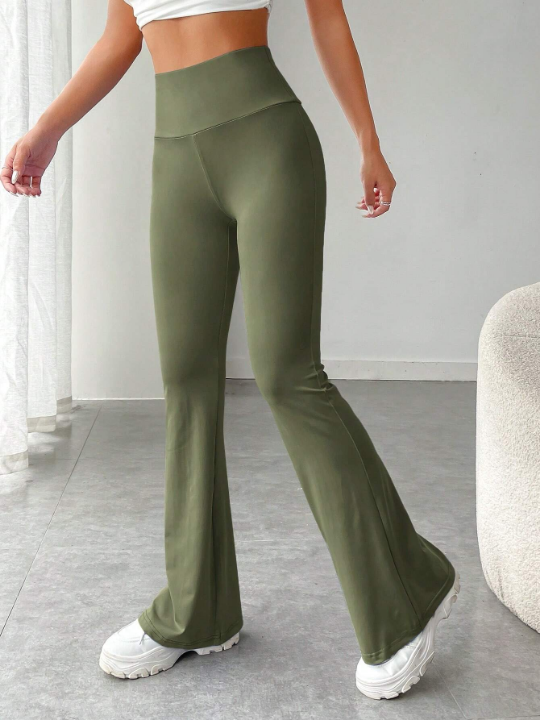 EZwear Wide Waistband Flare Leg Pants