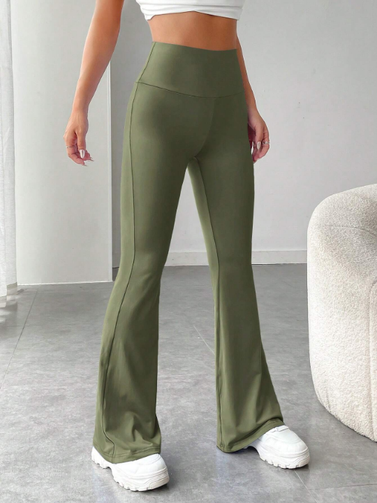 EZwear Wide Waistband Flare Leg Pants