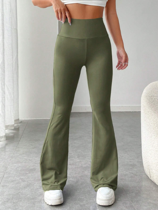 EZwear Wide Waistband Flare Leg Pants