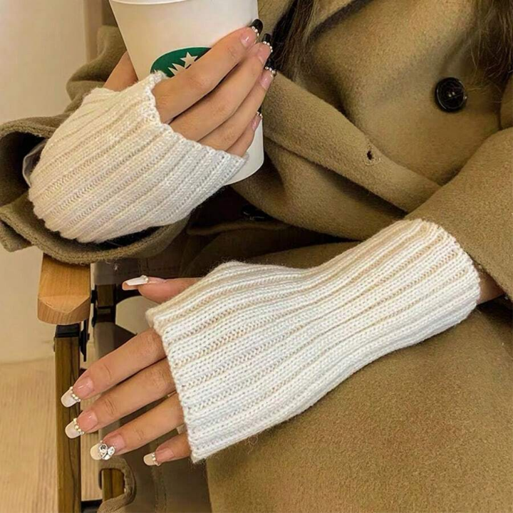 1 Pair Knitted Gloves With Fingerless Arm Warmer Sleeve Cover For Warmth In Fall And Winter