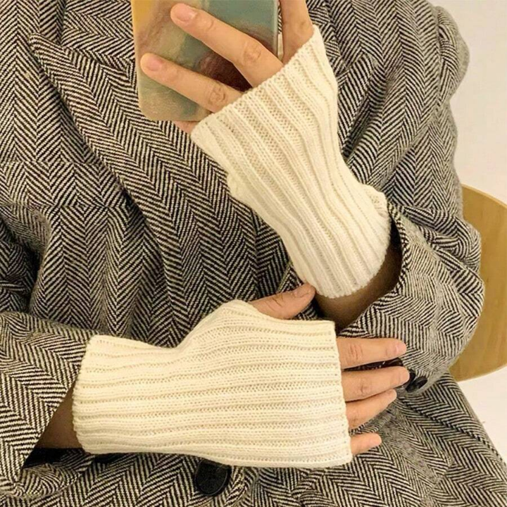 1 Pair Knitted Gloves With Fingerless Arm Warmer Sleeve Cover For Warmth In Fall And Winter