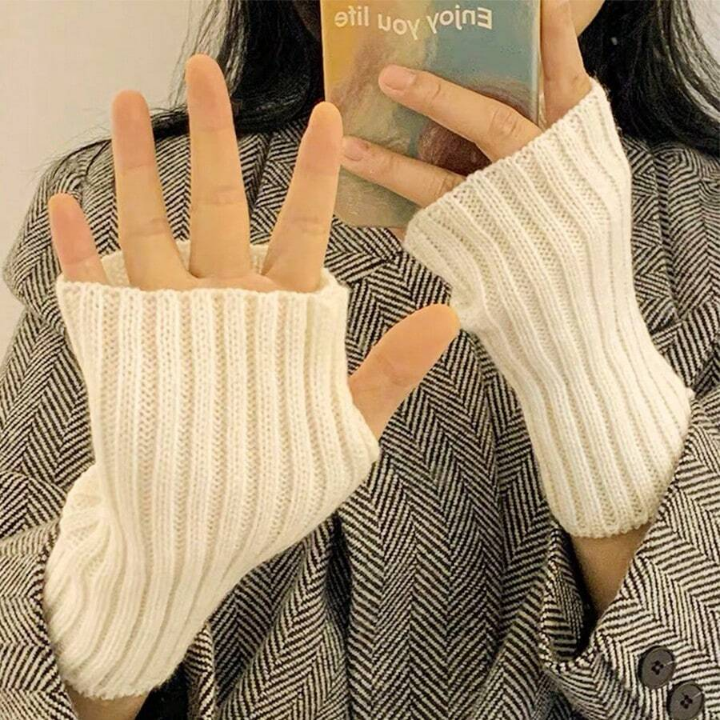 1 Pair Knitted Gloves With Fingerless Arm Warmer Sleeve Cover For Warmth In Fall And Winter