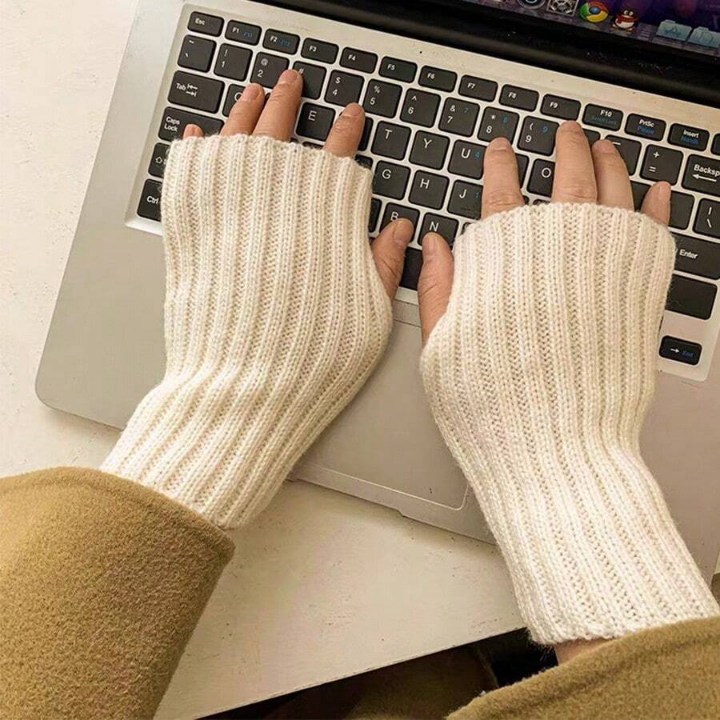 1 Pair Knitted Gloves With Fingerless Arm Warmer Sleeve Cover For Warmth In Fall And Winter