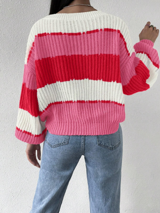 Essnce Color Block Drop Shoulder Ribbed Knit Sweater