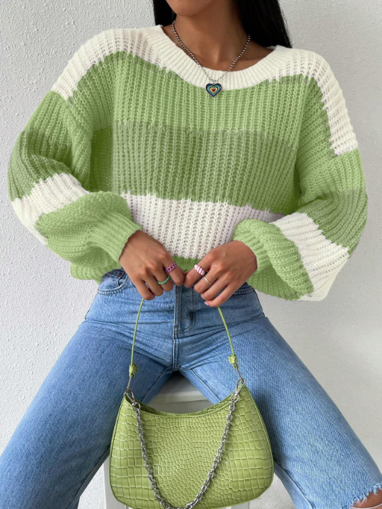 Essnce Colorblock Rib-knit Drop Shoulder Sweater