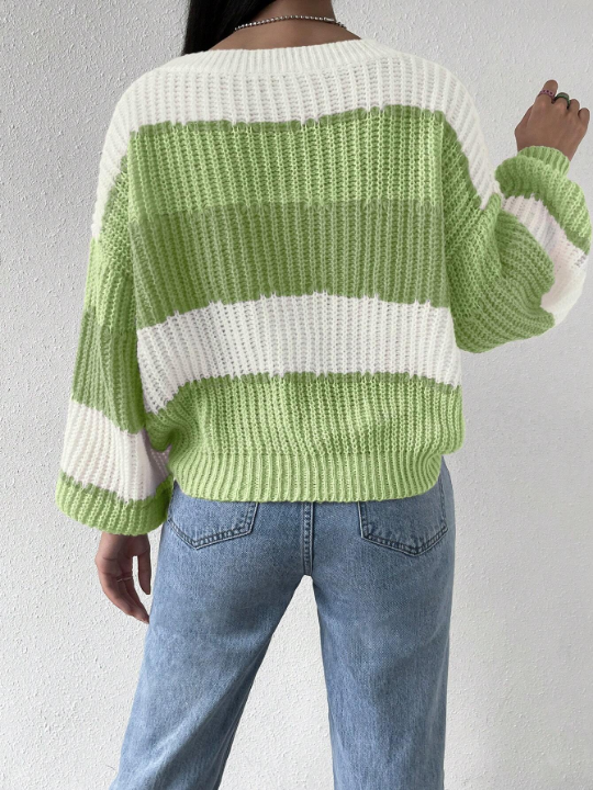 Essnce Colorblock Rib-knit Drop Shoulder Sweater