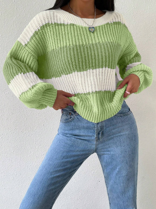 Essnce Colorblock Rib-knit Drop Shoulder Sweater