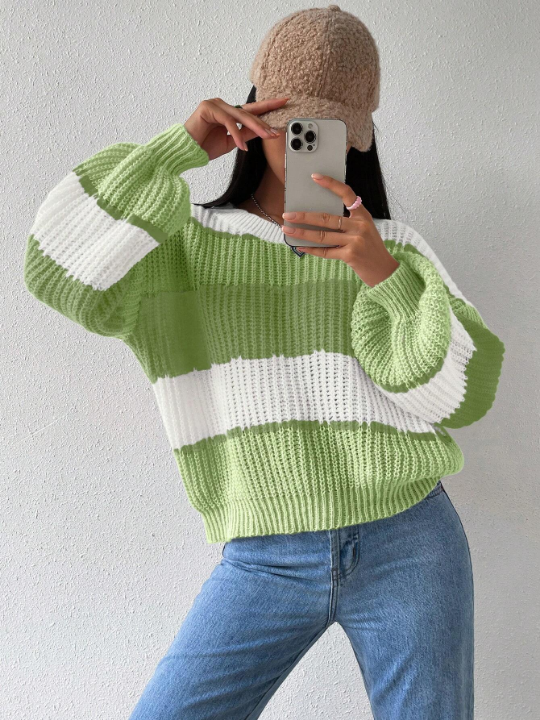 Essnce Colorblock Rib-knit Drop Shoulder Sweater