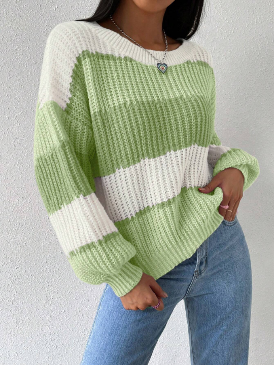 Essnce Colorblock Rib-knit Drop Shoulder Sweater