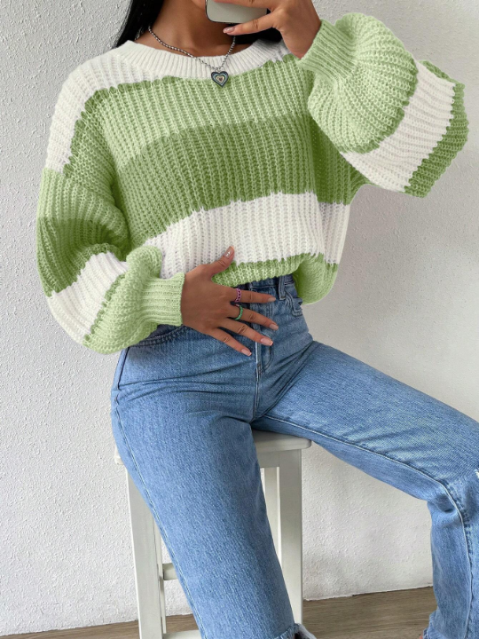 Essnce Colorblock Rib-knit Drop Shoulder Sweater