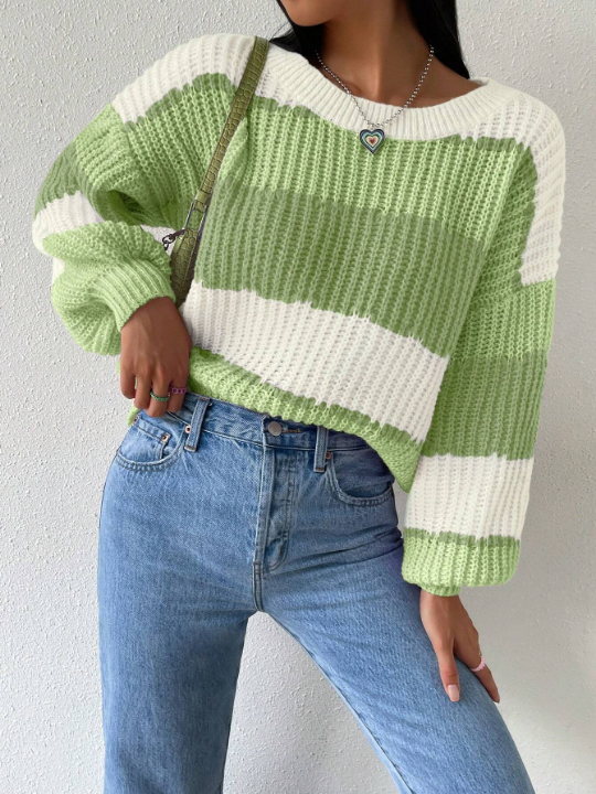 Essnce Colorblock Rib-knit Drop Shoulder Sweater